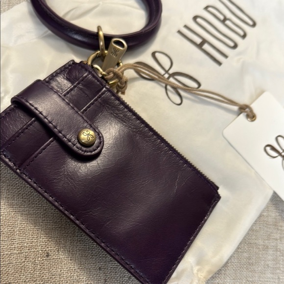 HOBO Ring Credit Card Wristlet In Polished Leather - Deep Purple - NWT - Picture 6 of 10